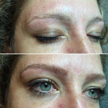 Eyebrow feathering in blond light brown